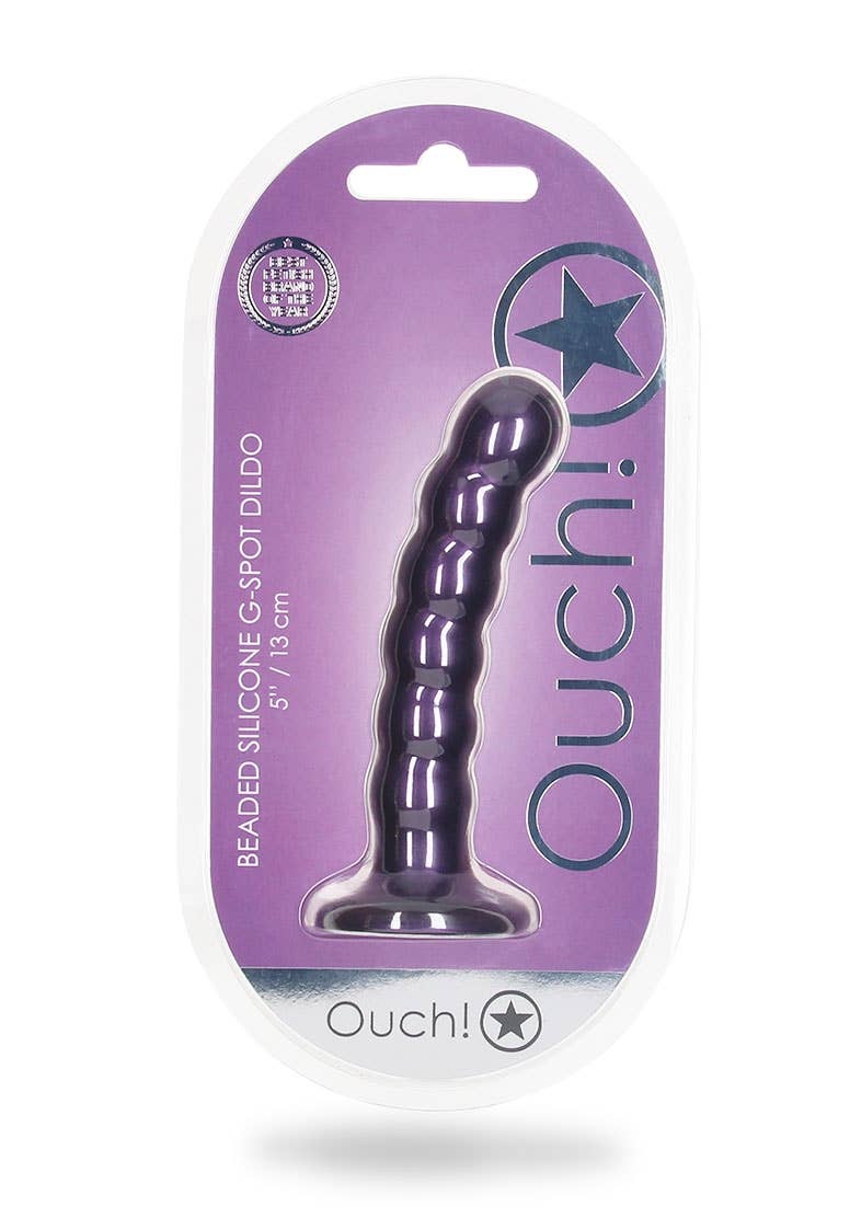 Beaded Silicone G-Spot Dildo - 5'' / 13cm: Metallic Purple