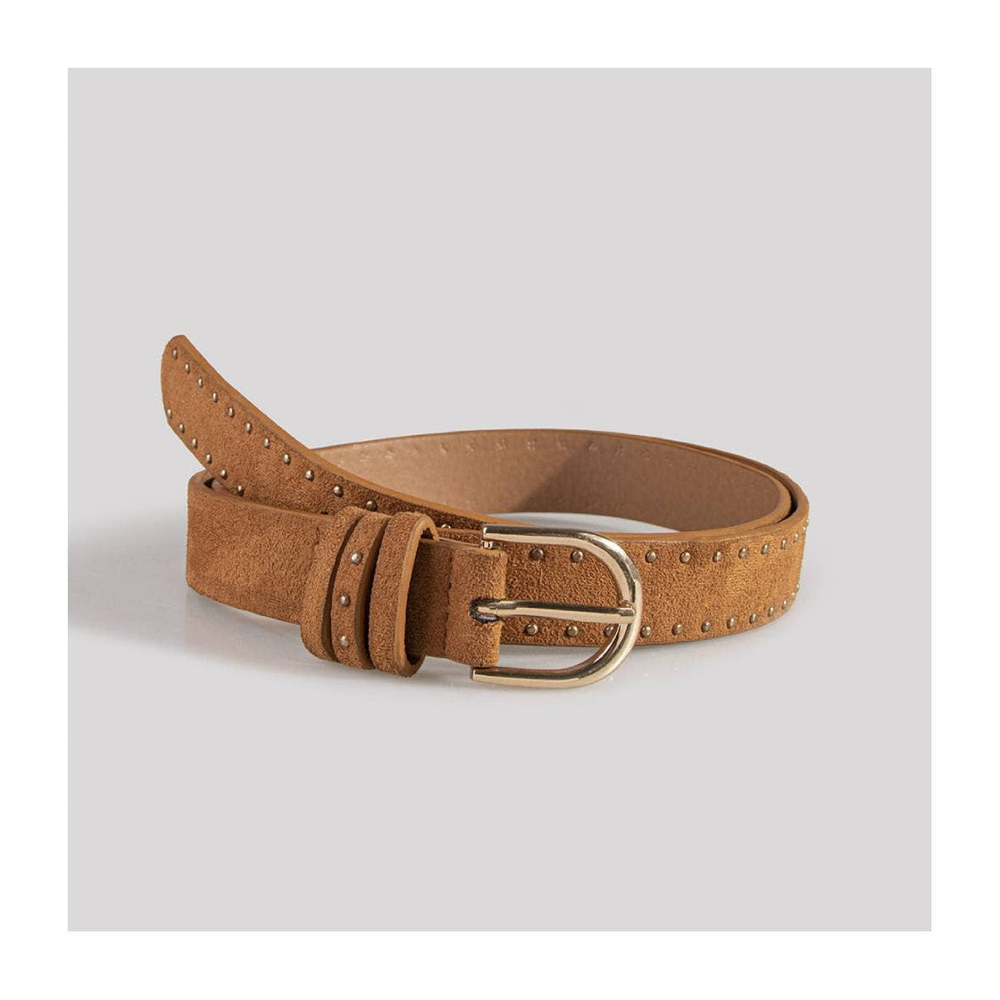 Suede Studs With Western Style Straps: Camel