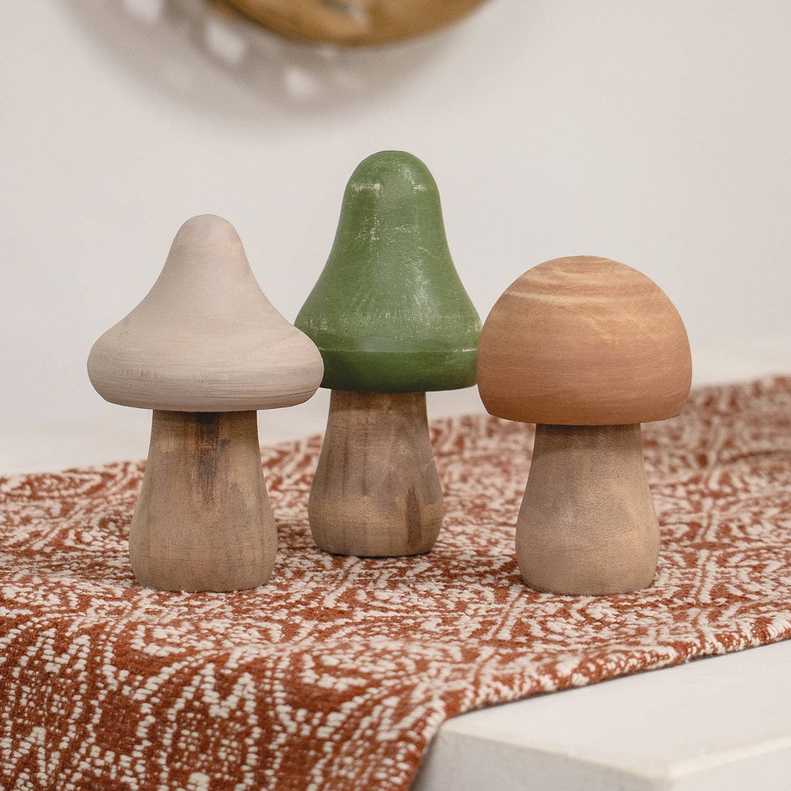 Distressed Wooden Mushrooms Set of 3