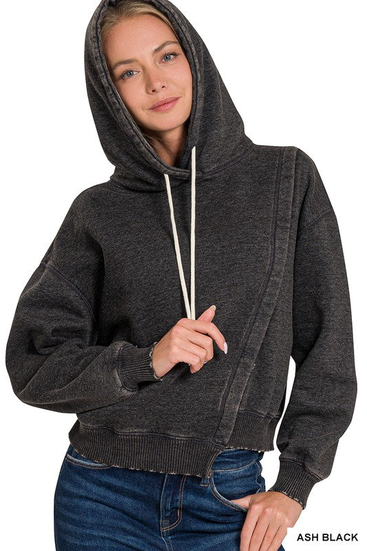 Acid Wash Asymmetric Fleece Hoodie