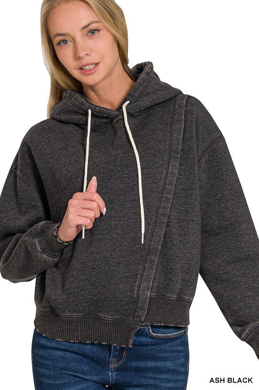 Acid Wash Asymmetric Fleece Hoodie