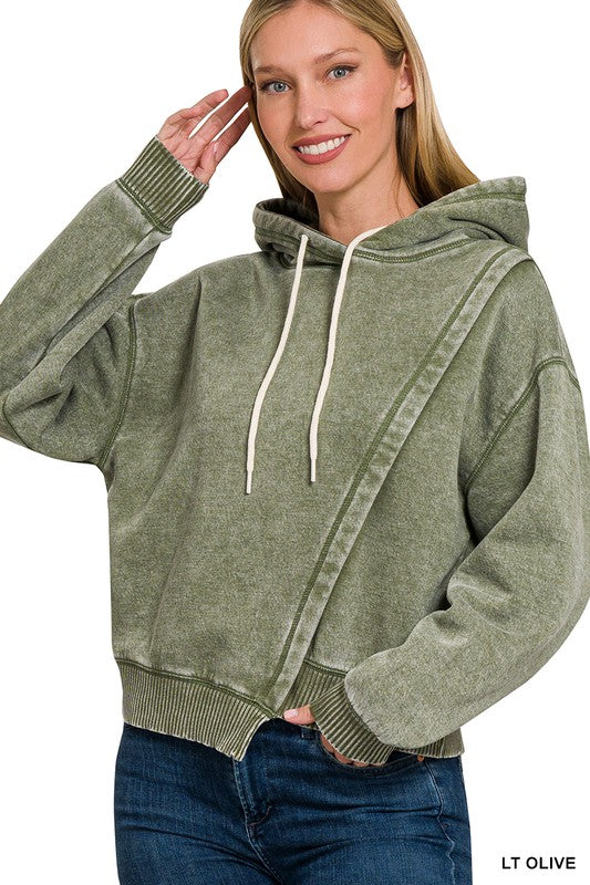 Acid Wash Asymmetric Fleece Hoodie