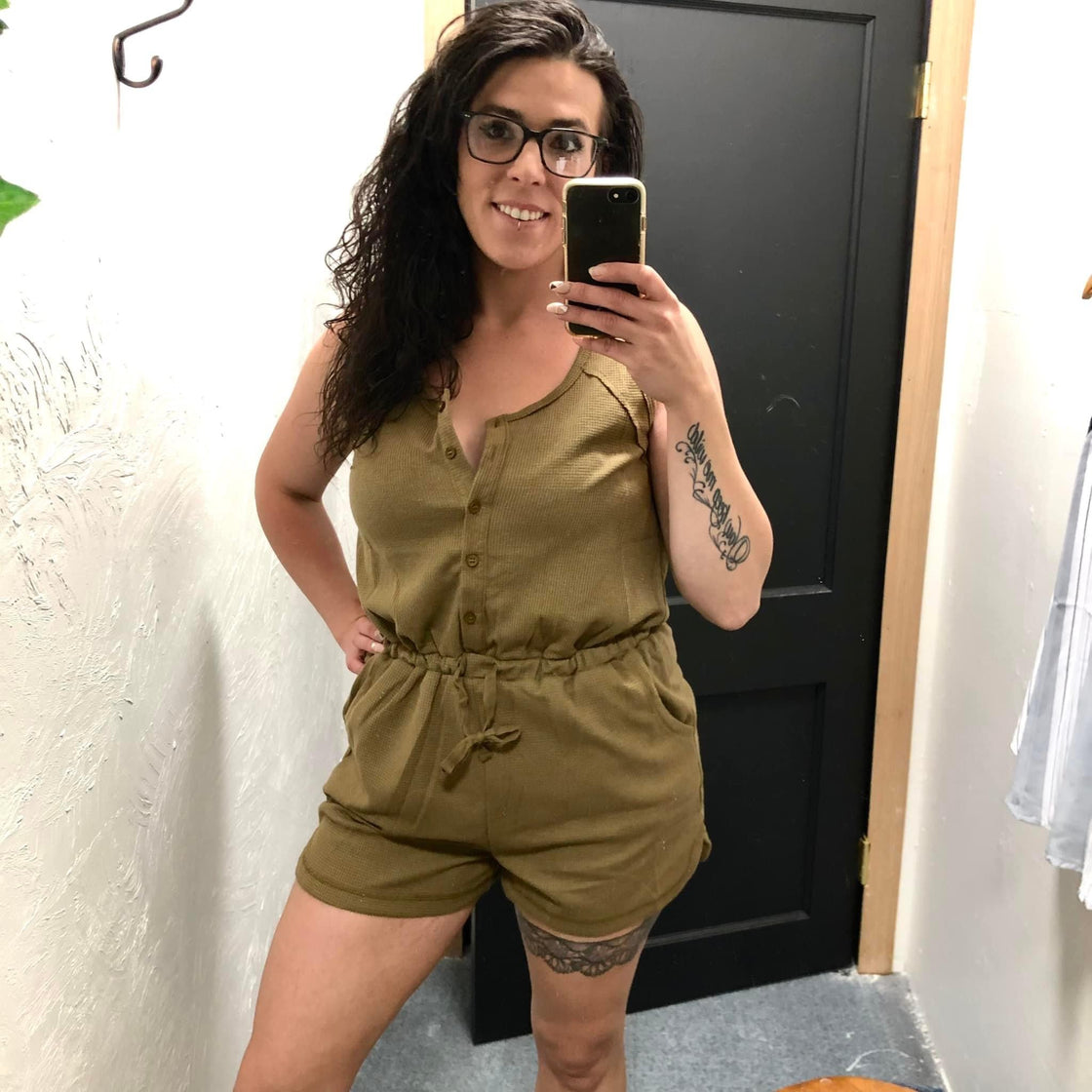 Raw Edge Romper Olive