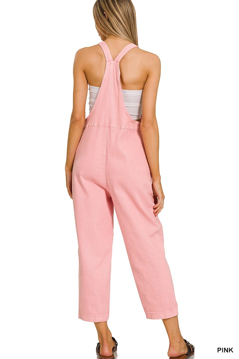 Washed Knot Strap Relaxed Fit Overalls