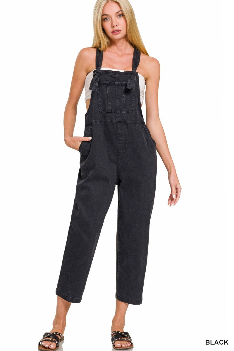 Washed Knot Strap Relaxed Fit Overalls