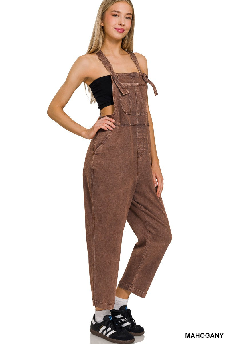 Washed Knot Strap Relaxed Fit Overalls