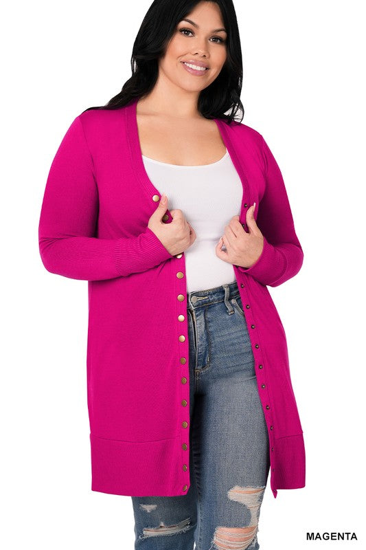 Cardigan with Snap Buttons and Ribbed Details