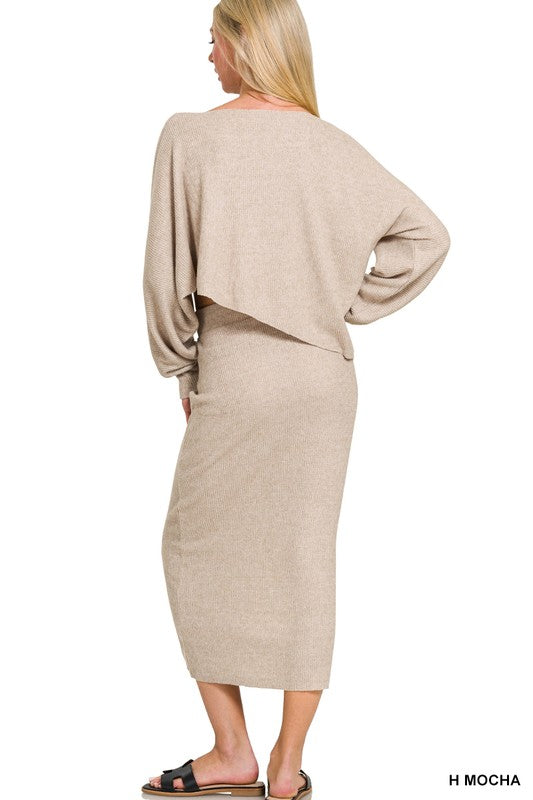 Ribbed Asymmetric Hem & Sleeve Set