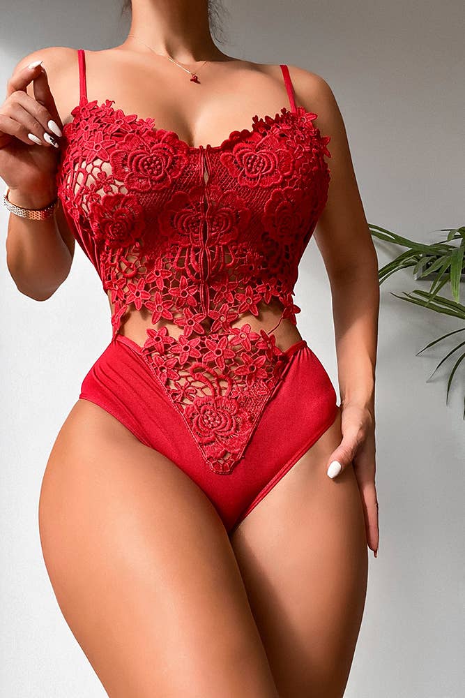 Red Lace Lingerie Panty Two Piece Suit