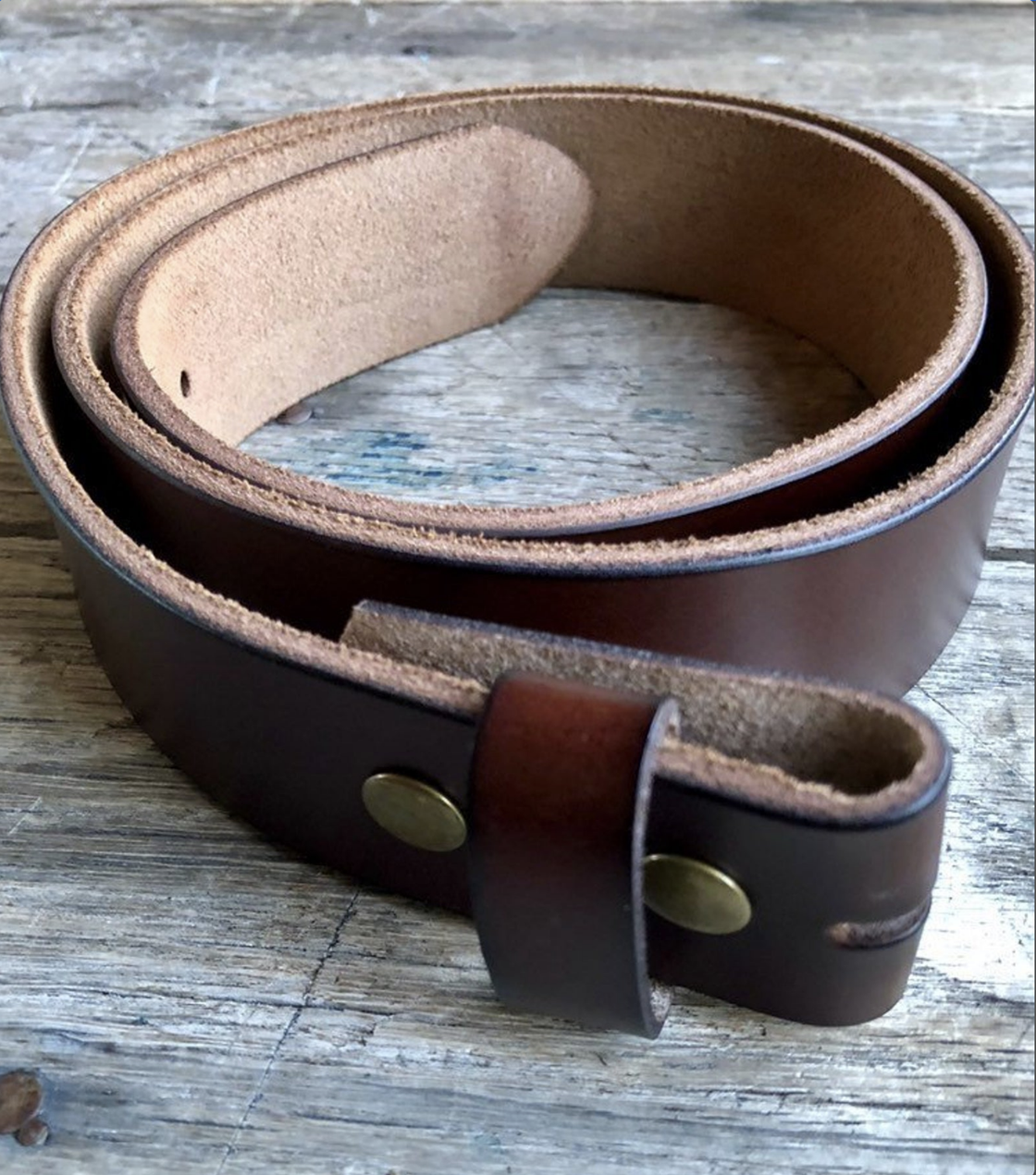 Brown leather belt strap - for use with belt buckle