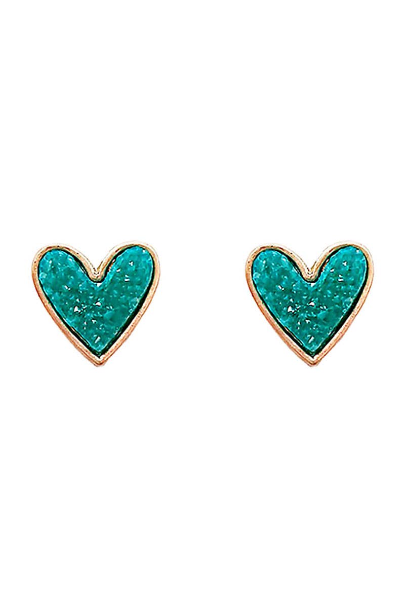Valentine's Day Heart Drusy Stone Post Earrings: ONE SIZE/Turquoise