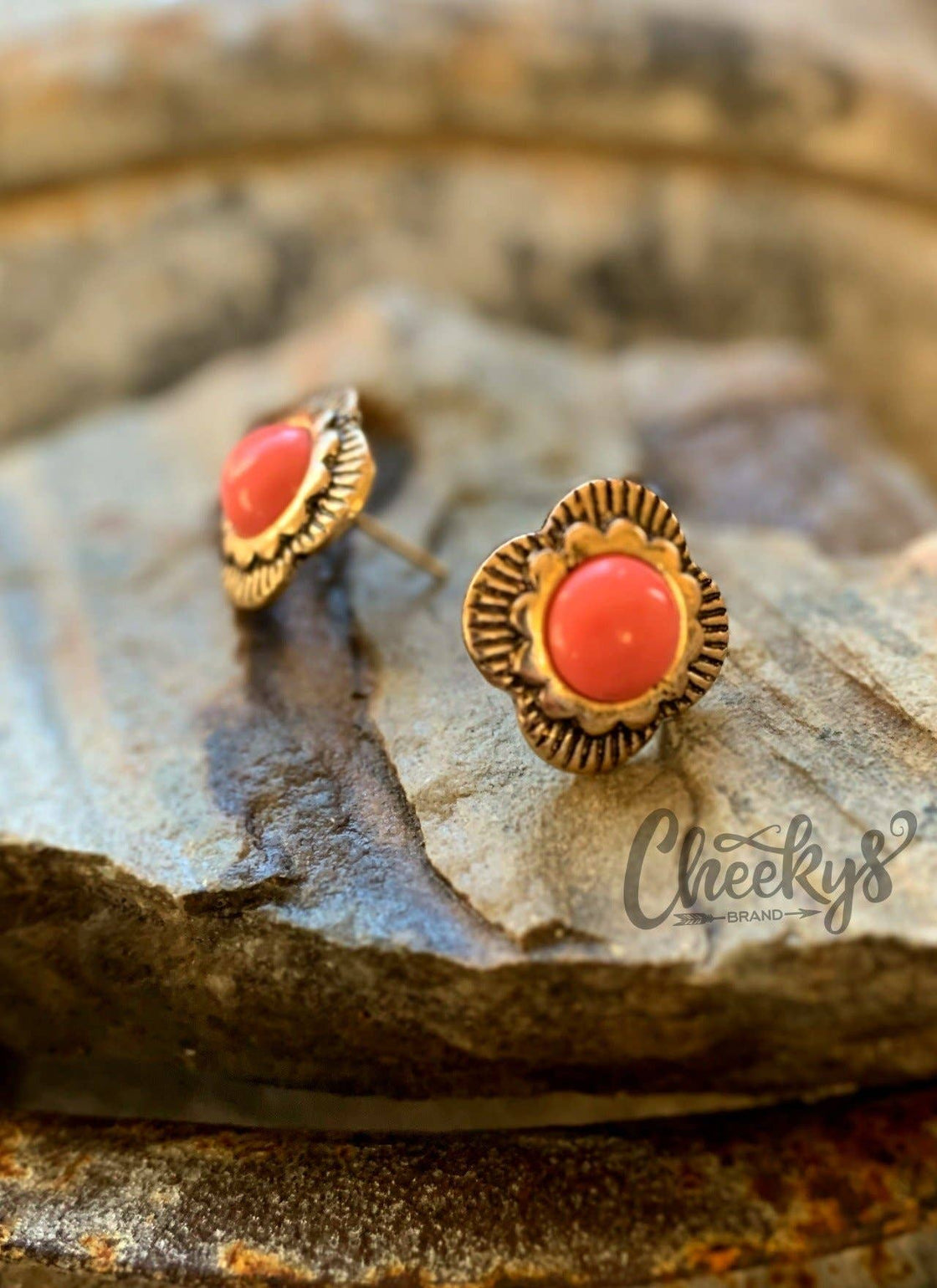 The Patsy Stud Earrings in Coral and Burnished Gold