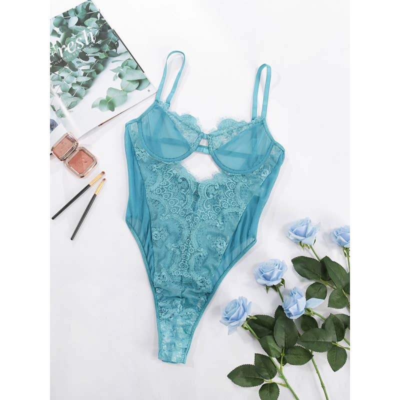 Solid Color Sexy Lace Mesh Hollow One Piece Underwear