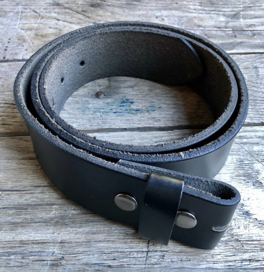 Black leather belt strap - for use with belt buckle