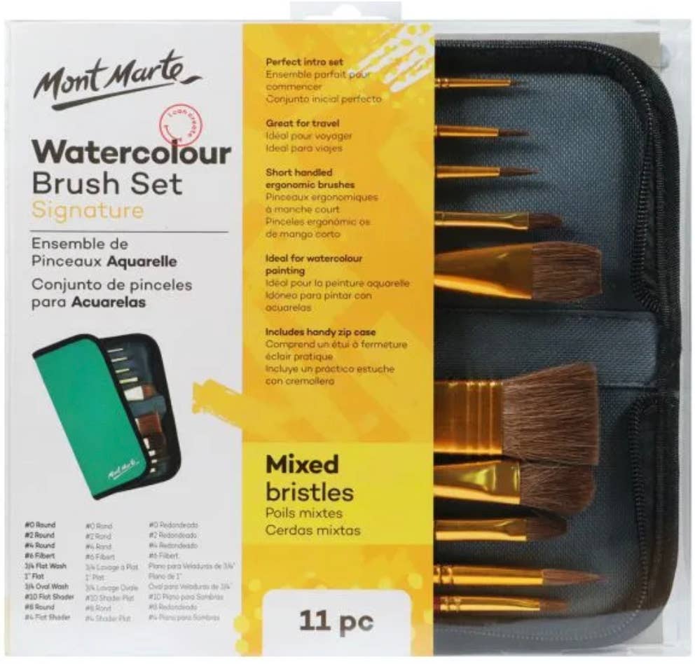 Mont Marte Usa, Inc. - Mixed Bristle Brush Set Wallet 11pce - Watercolor